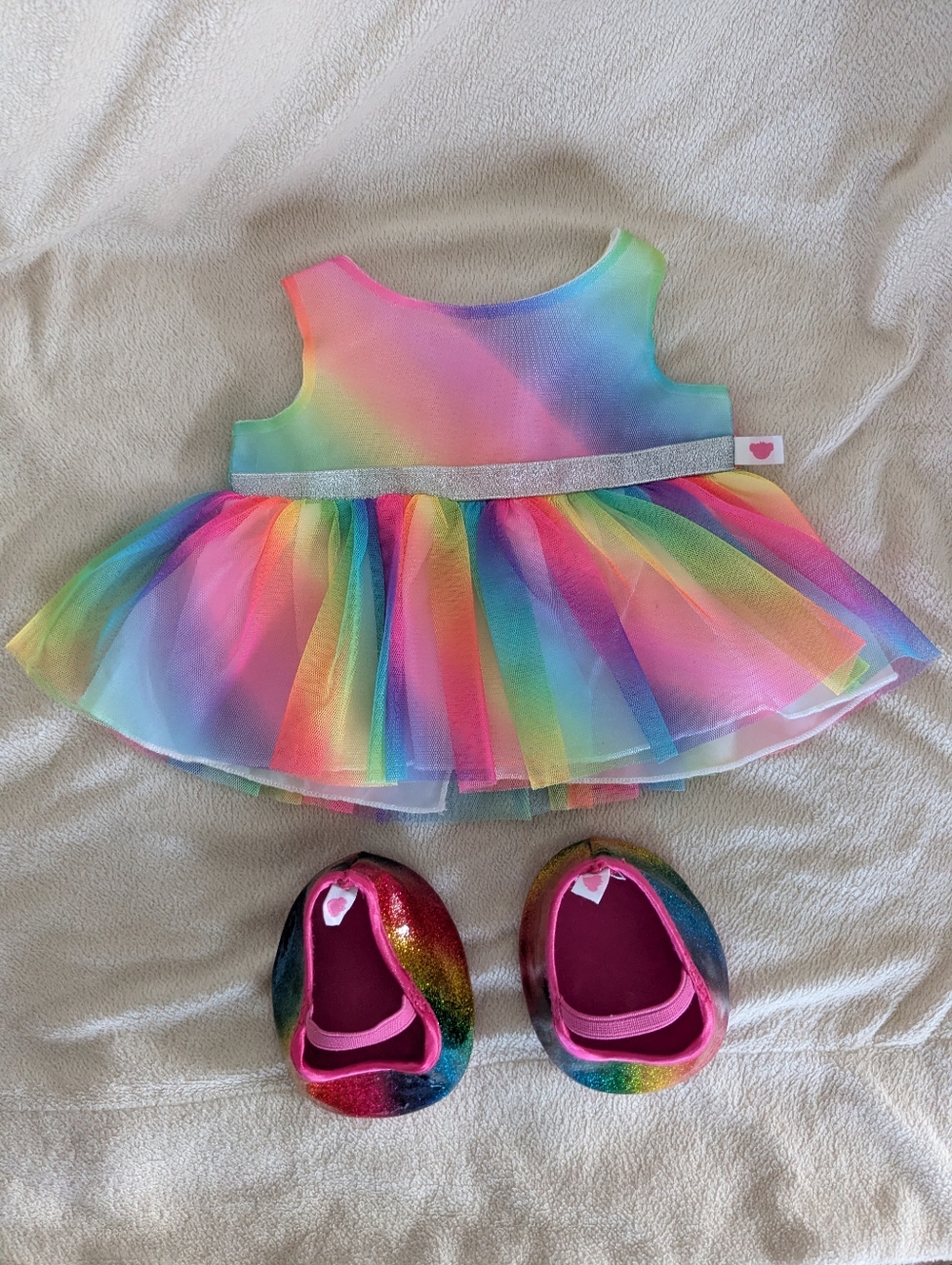 BABW Build-A-Bear Workshop Rainbow Dress & Shoes Sparkle Flats Ombre